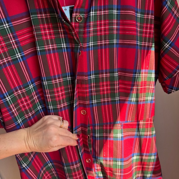 NWT Buru Donna Day Short Sleeve Contrast Bow Detail Stripe Print Shirt Dress - Picture 8 of 11